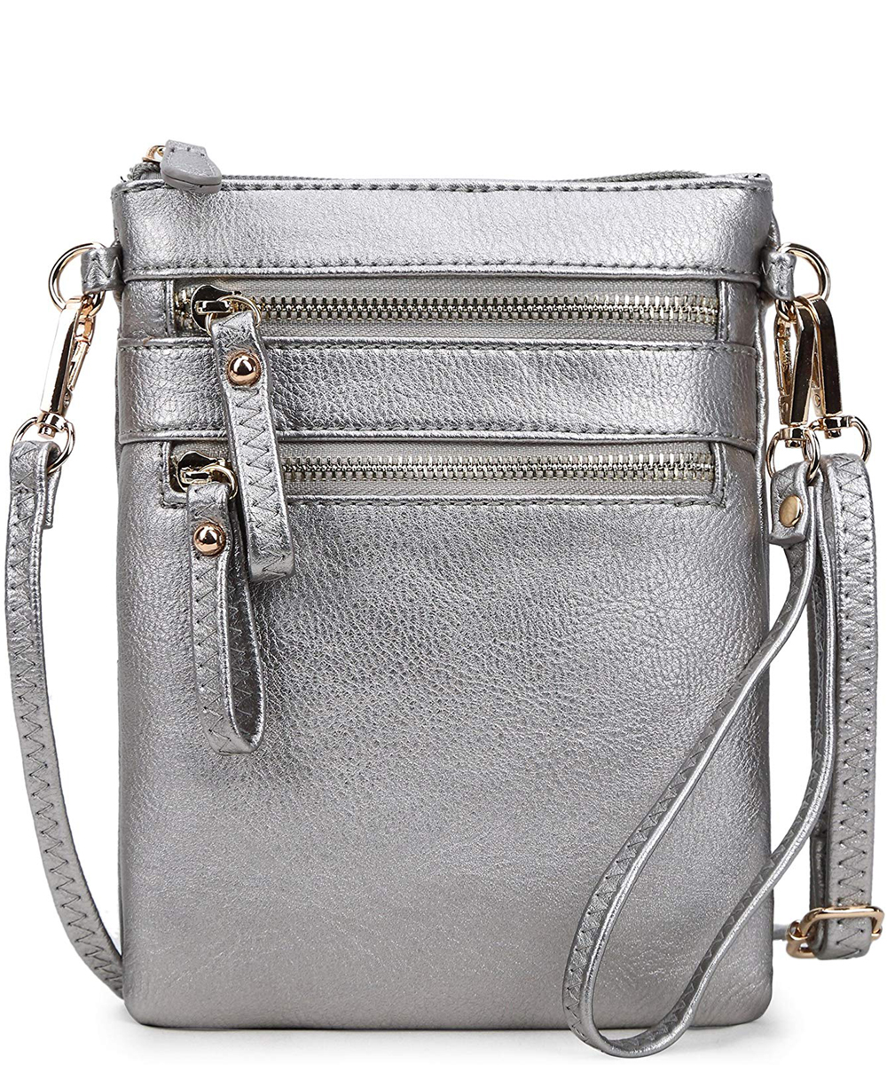 Solene Women's Faux Leather Organizer Multi Zipper Pockets Handbag With